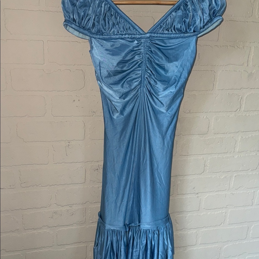 Paco Rabanne dress Elegant Blue Shoulder cuff metallic size 36 or US 2 stretch - Picture 3 of 10